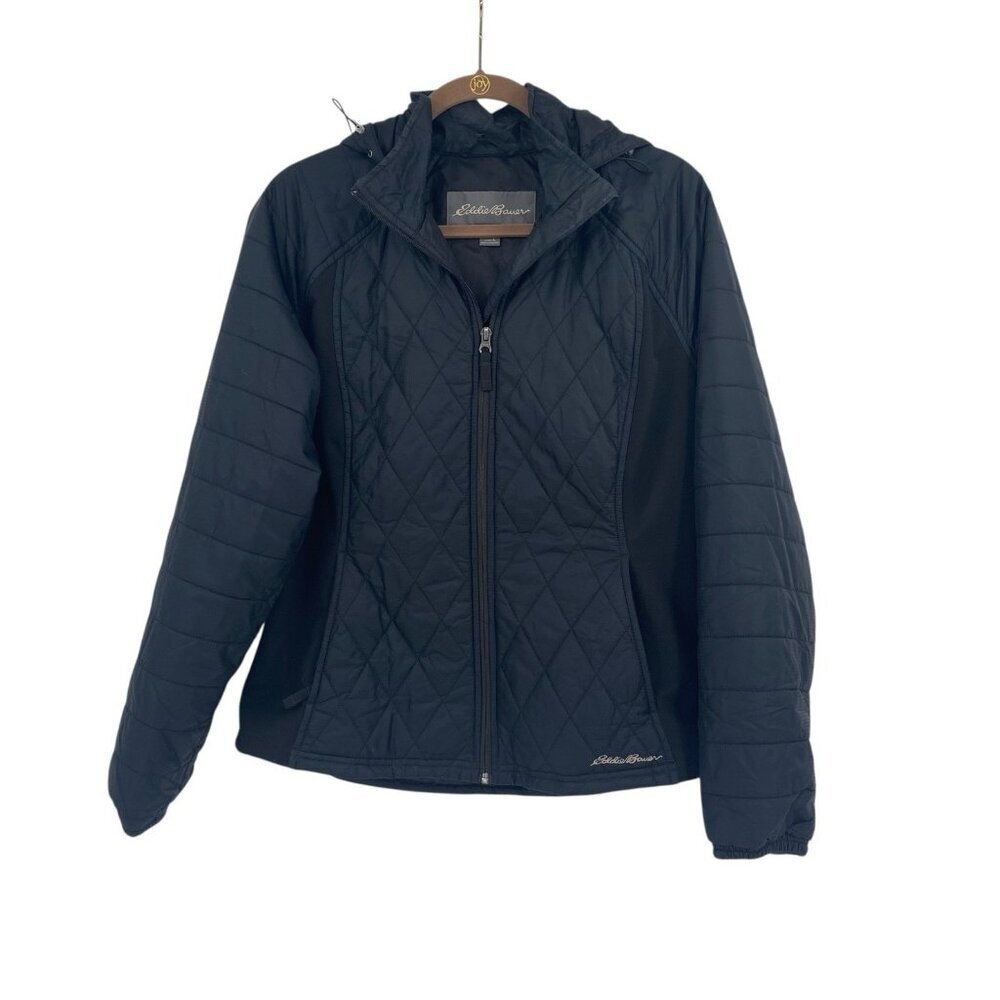 Eddie Bauer Women's Size L Black Quilted Full Zip Lightweight Pockets Jacket